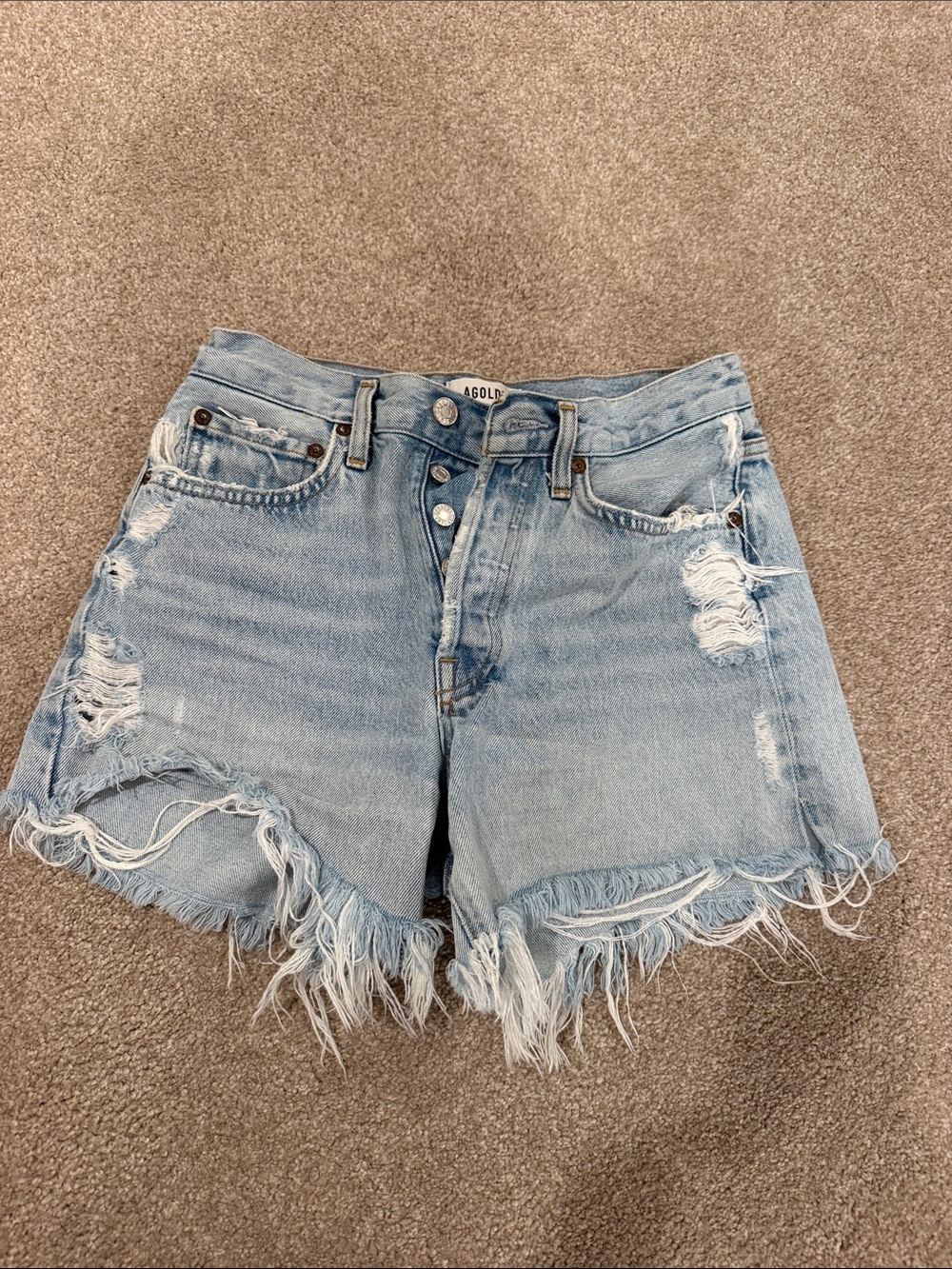 Agolde Light Wash Distressed Denim Cutoff Shorts